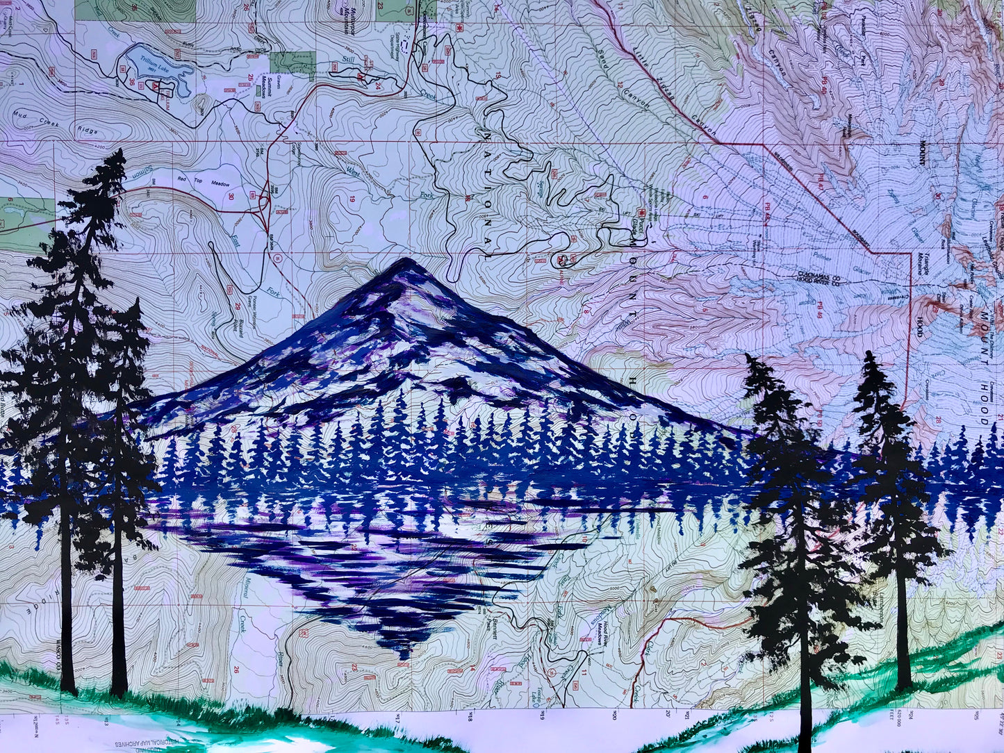 Mt Hood topographic map painting