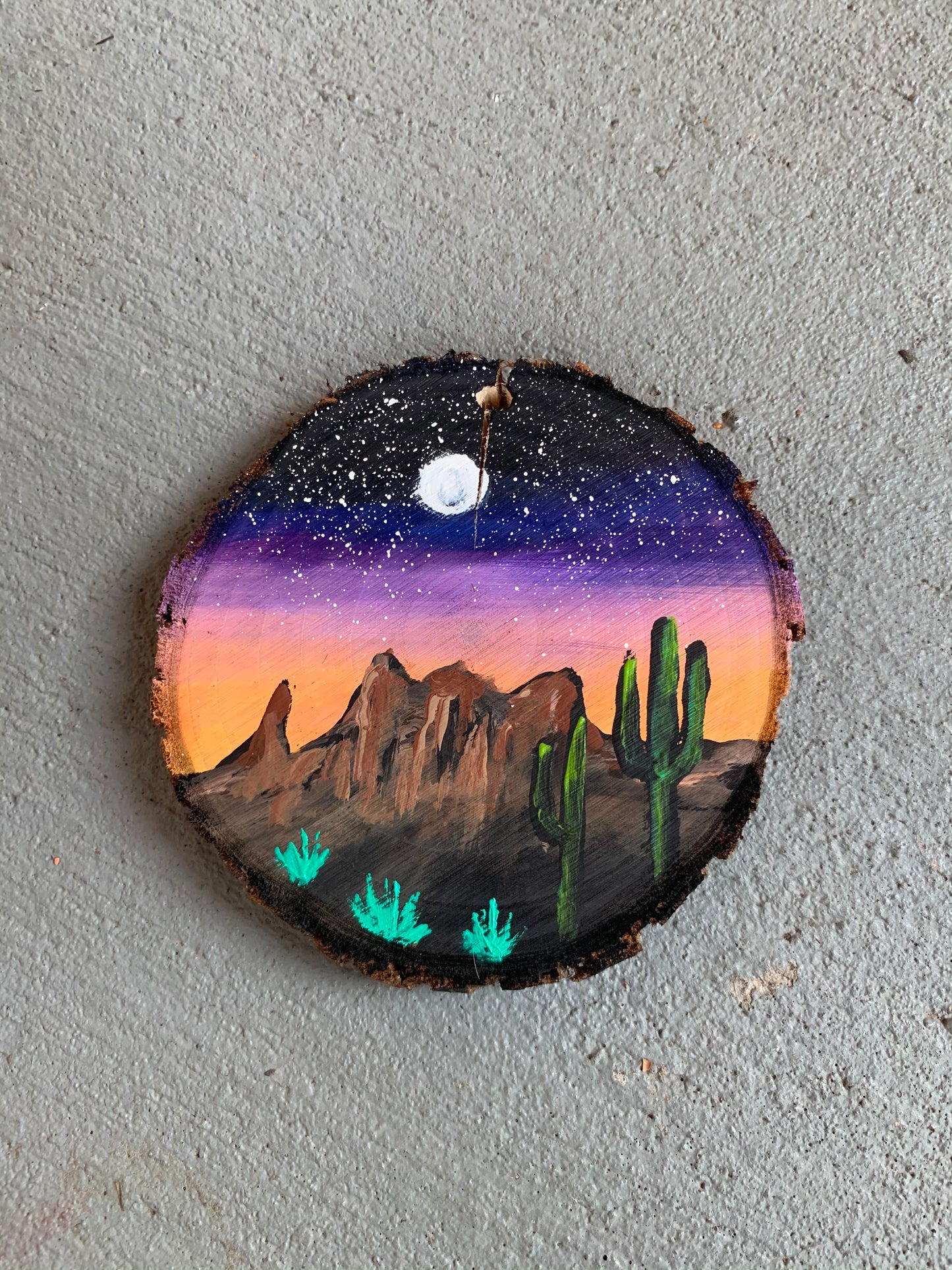 Superstition mountains Arizona tree wood painted ornament