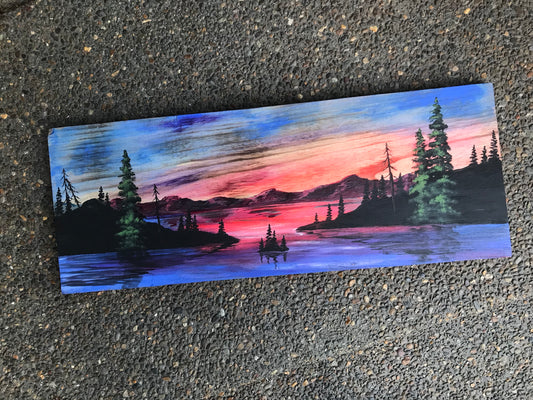 Lake Tahoe barnwood painting sunset landscape