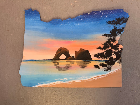 Oregon twin rocks wood cutout painting