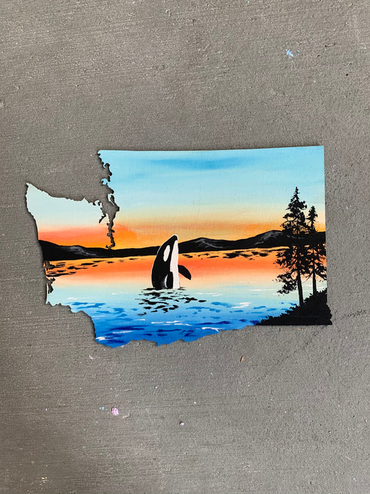 Washington orca killer whale puget sound wood cutout painting