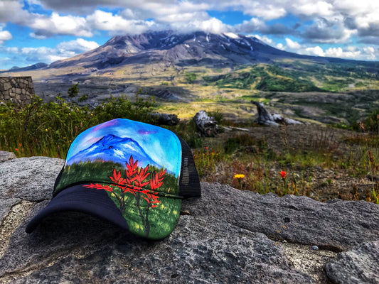 Mt St Helens hat handpainted mountain SnapBack