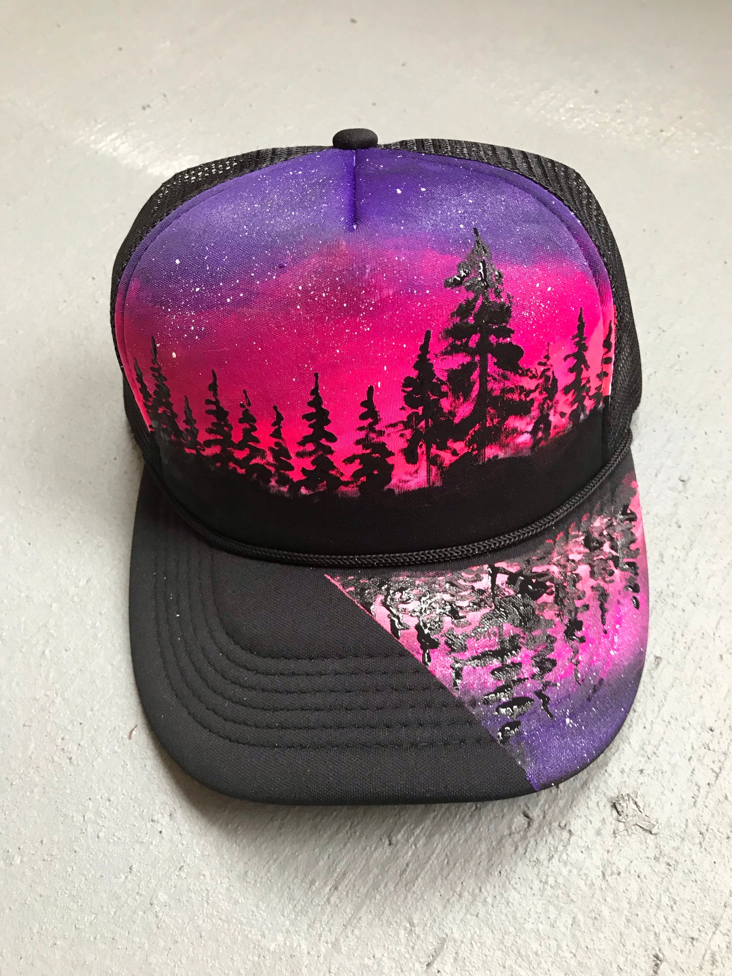 Pink tree custom trucker hat handpainted SnapBack