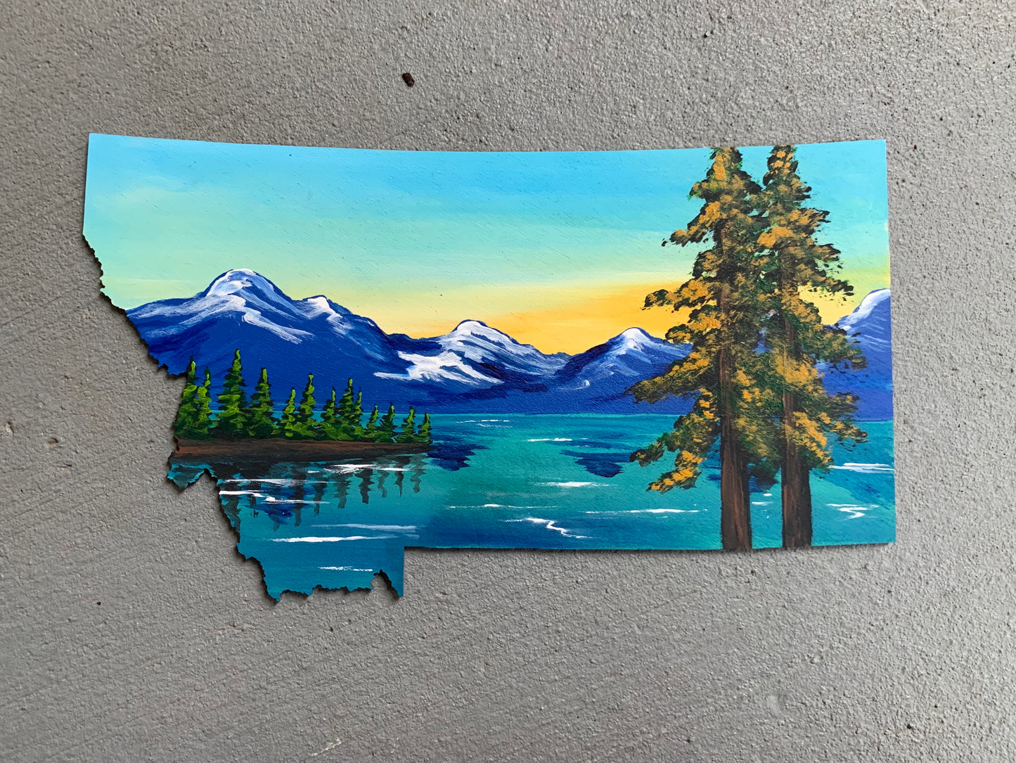 Montana Flathead lake wood cutout painting