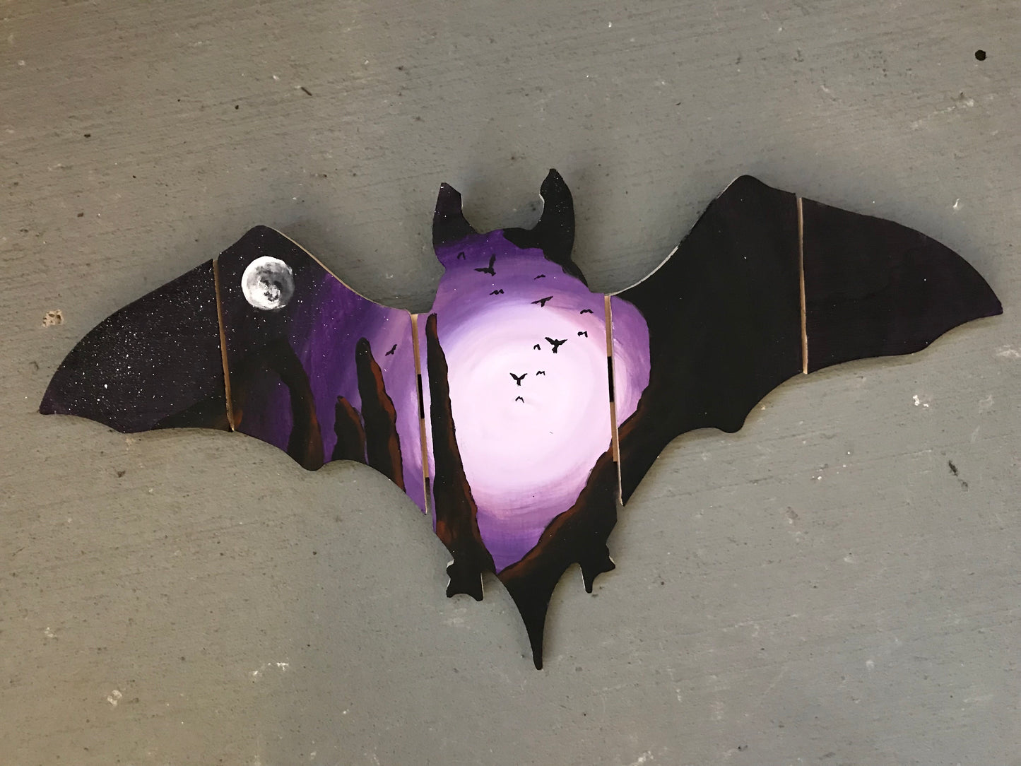 Bat wood cutout painting