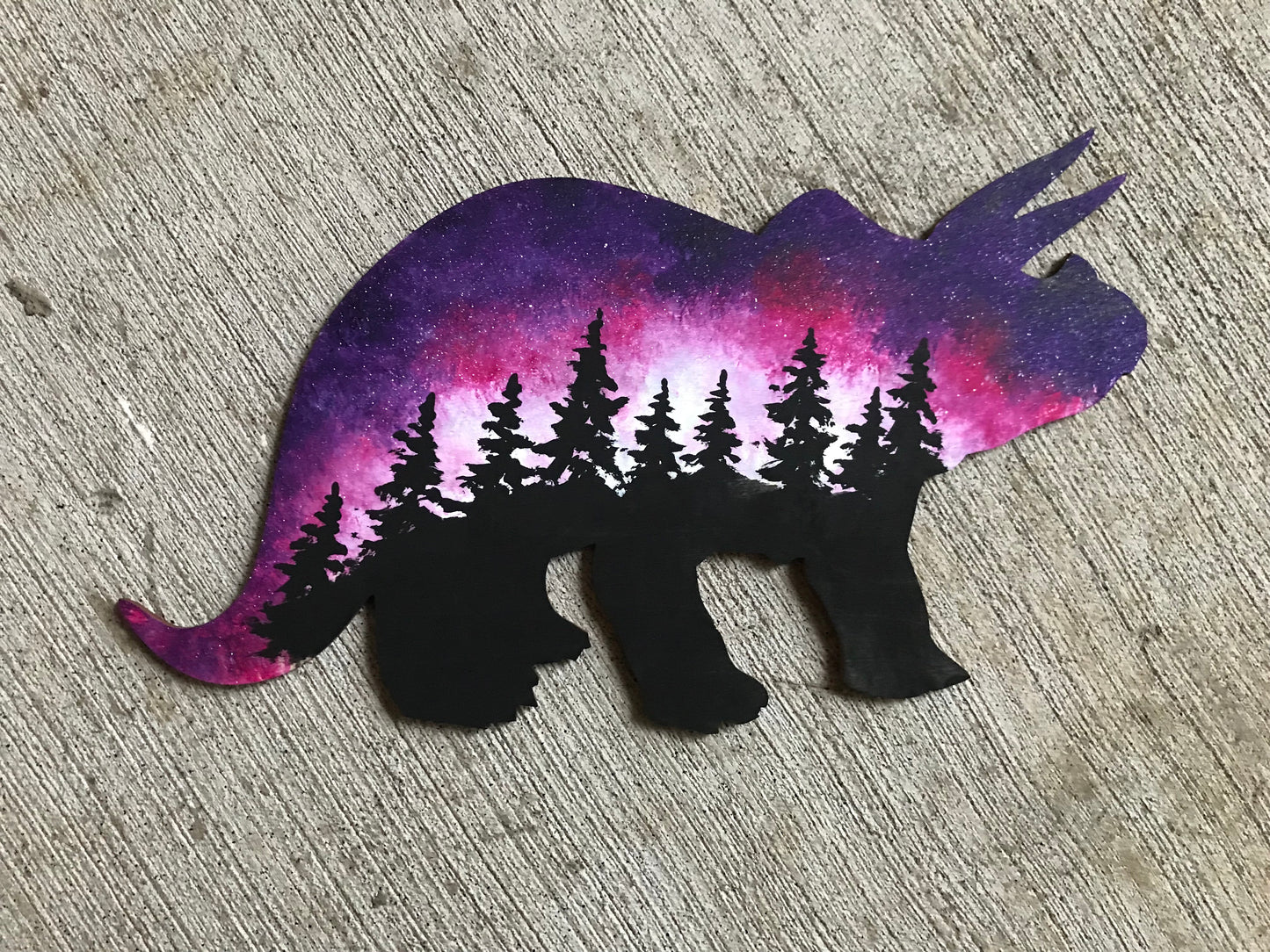 Triceratops dinosaur wood cutout painting