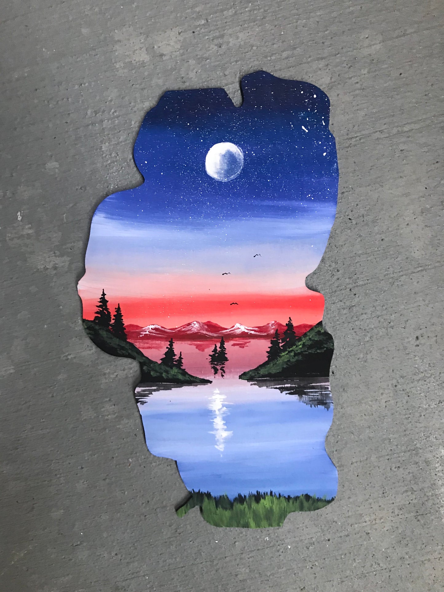 Lake Tahoe moon cutout painting