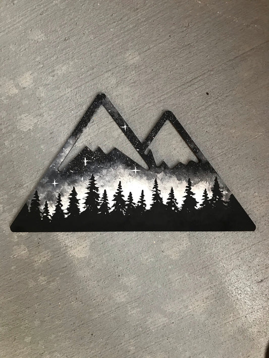 Mountain peaks wood painting