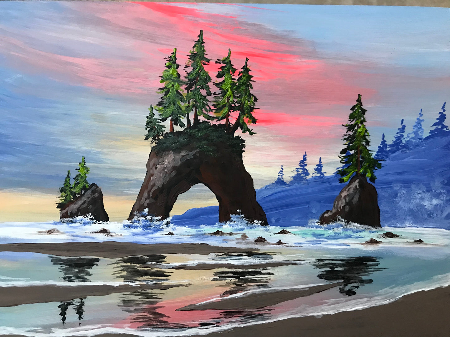 Pacific coastline beach shores wood painting