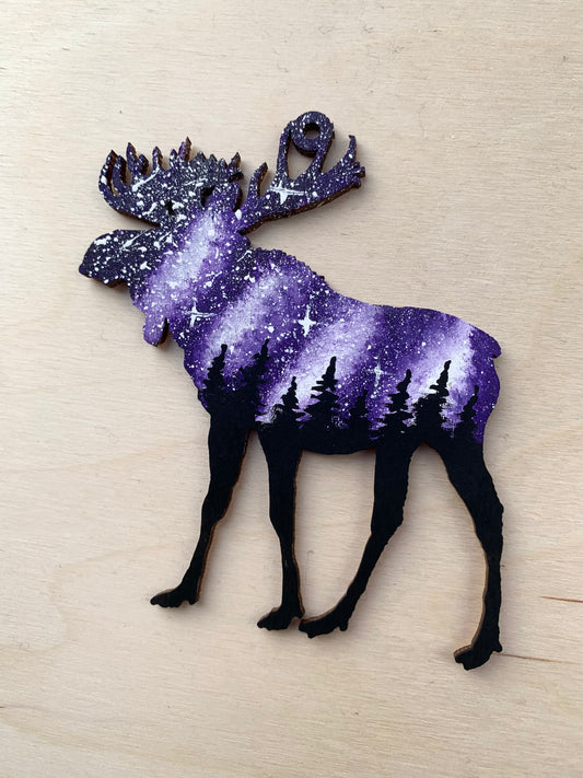 Moose purple wood ornament