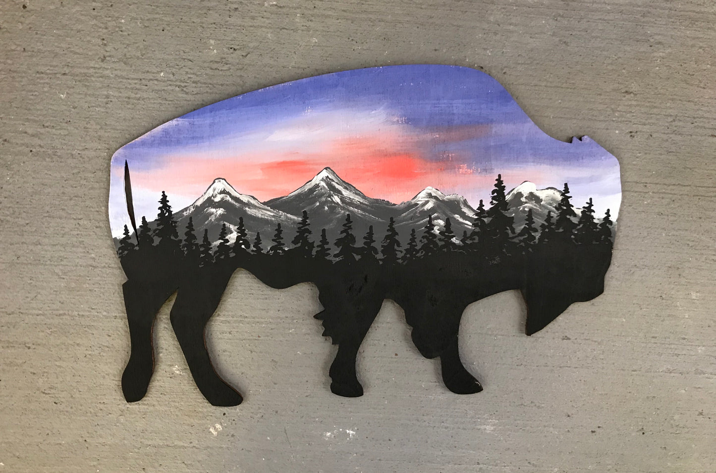 Buffalo bison wood cutout painting
