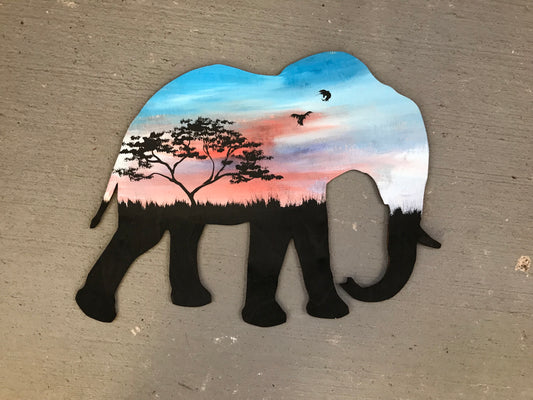 Elephant blue sky cutout painting
