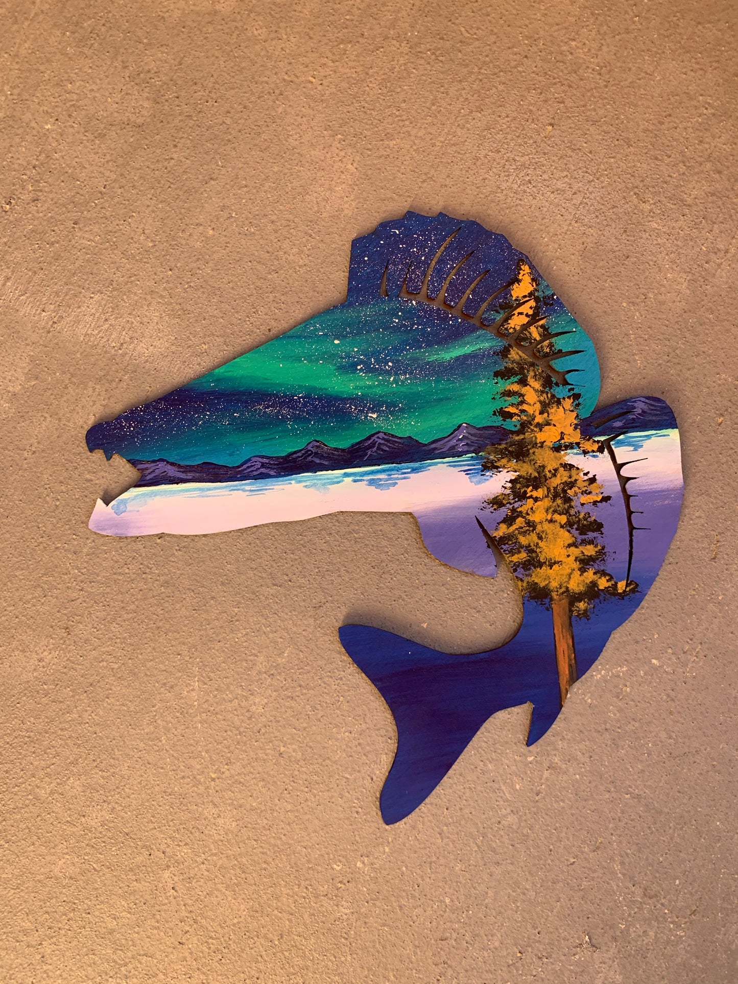 Walleye fish wood cutout painting