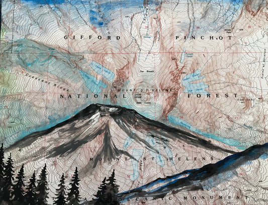 Mt St. Helens topographic map painting