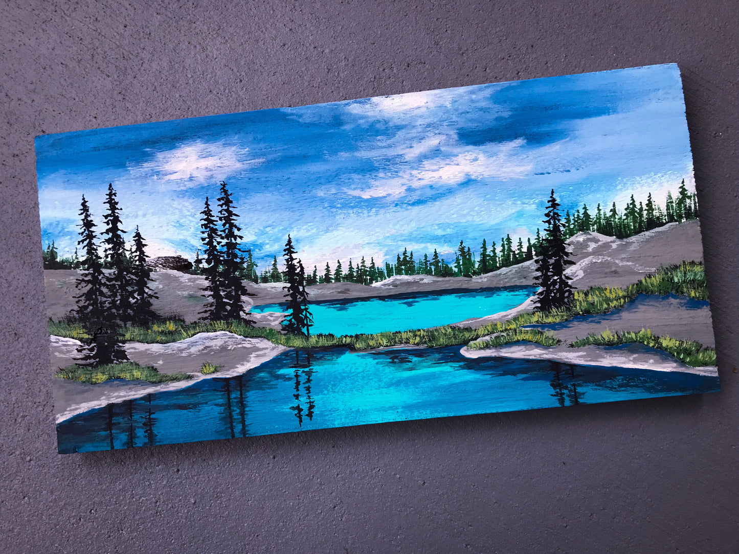 Alpine lake barnwood painting