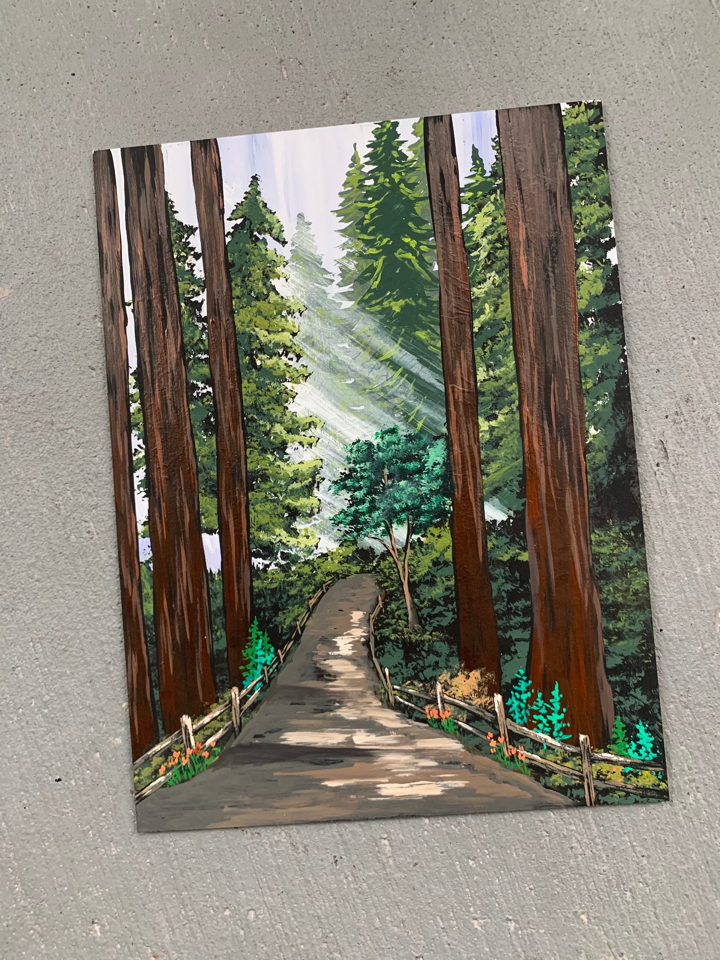 Forest path wood cutout painting rectangle