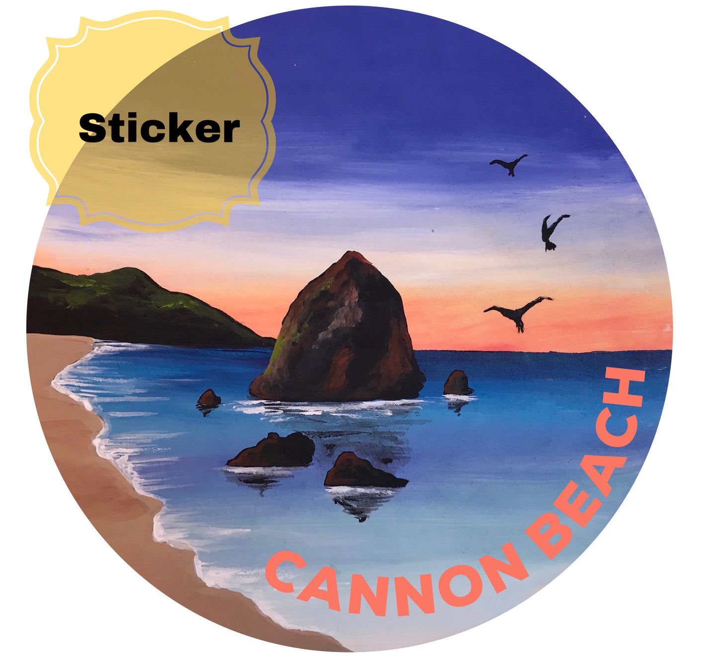 Cannon beach haystack rock mini sticker Pacific Northwest weatherproof vinyl