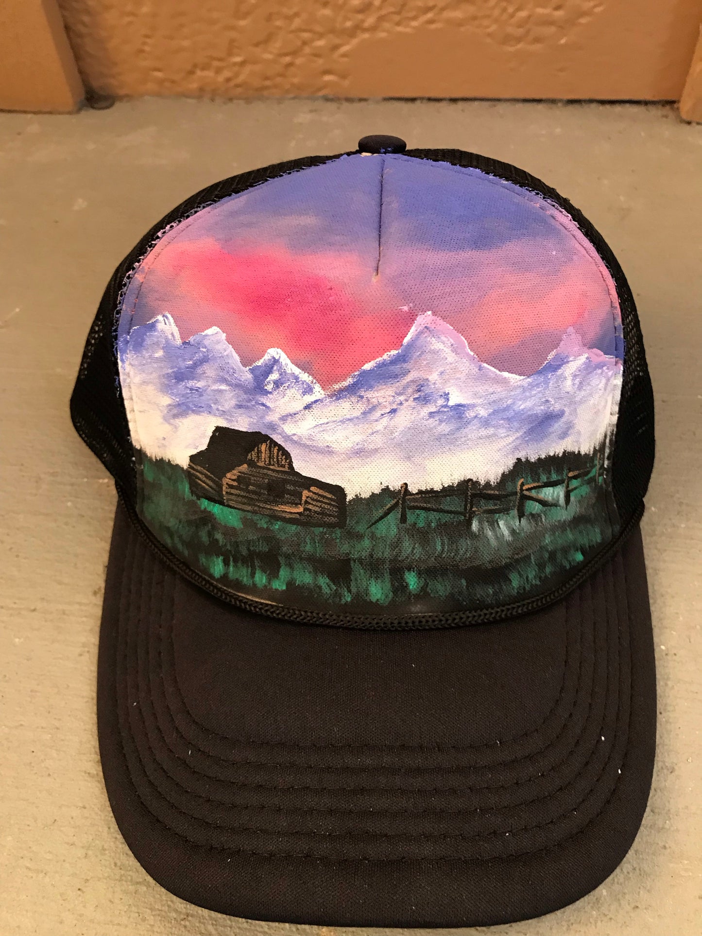 Grand Tetons barn hat painted SnapBack