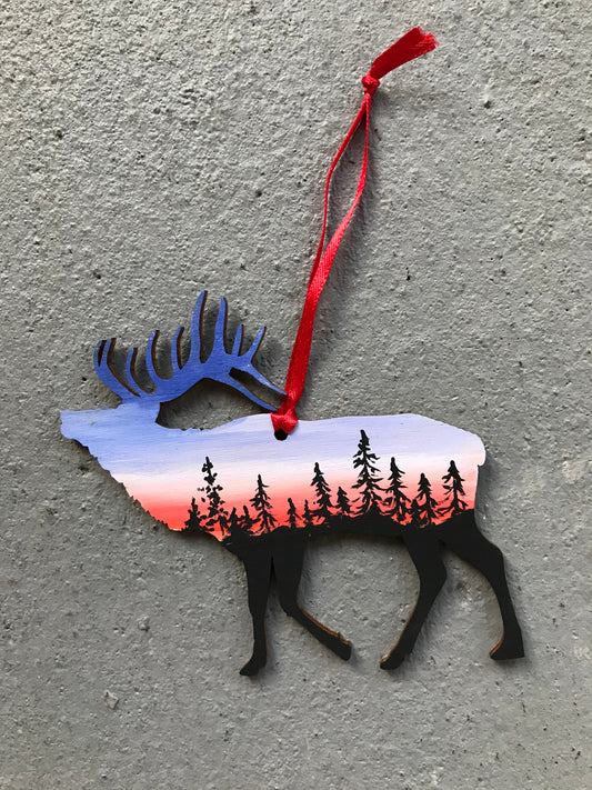 Elk sunset Christmas ornament