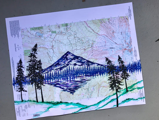 Mt Hood topographic map painting