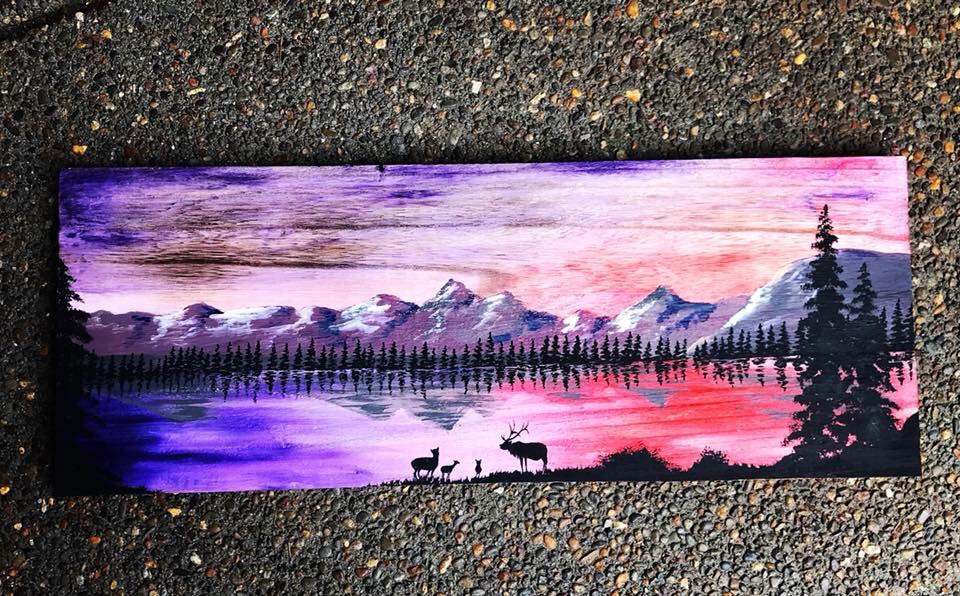 Elk barnwood painting mountain art