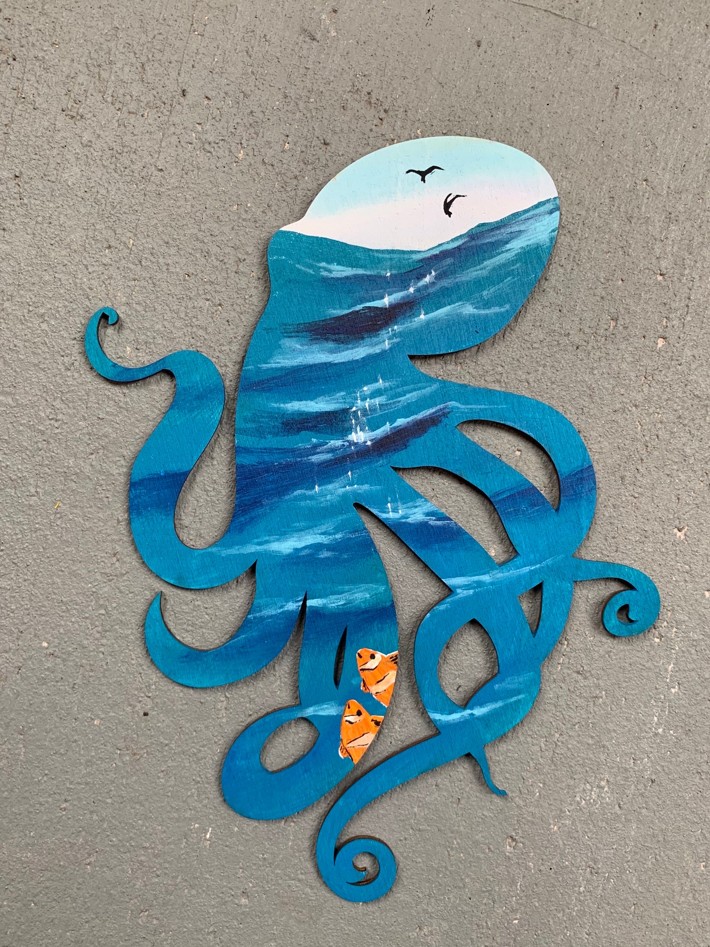 Octopus wood cutout painting