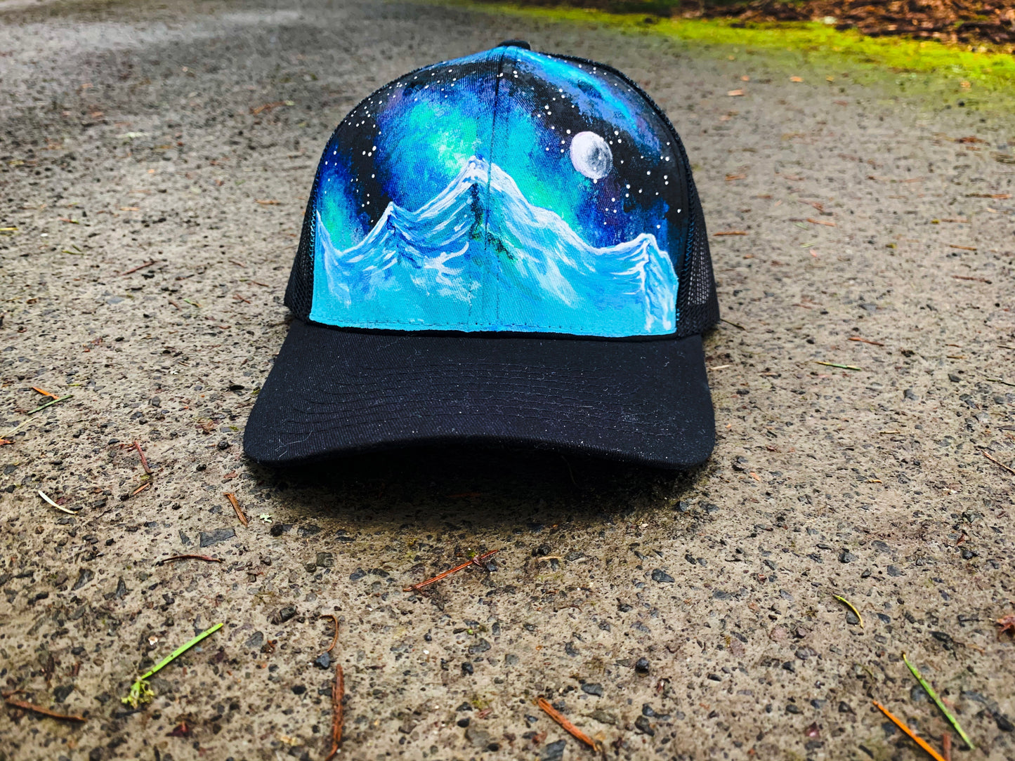 Blue mountain painted trucker hat custom SnapBack