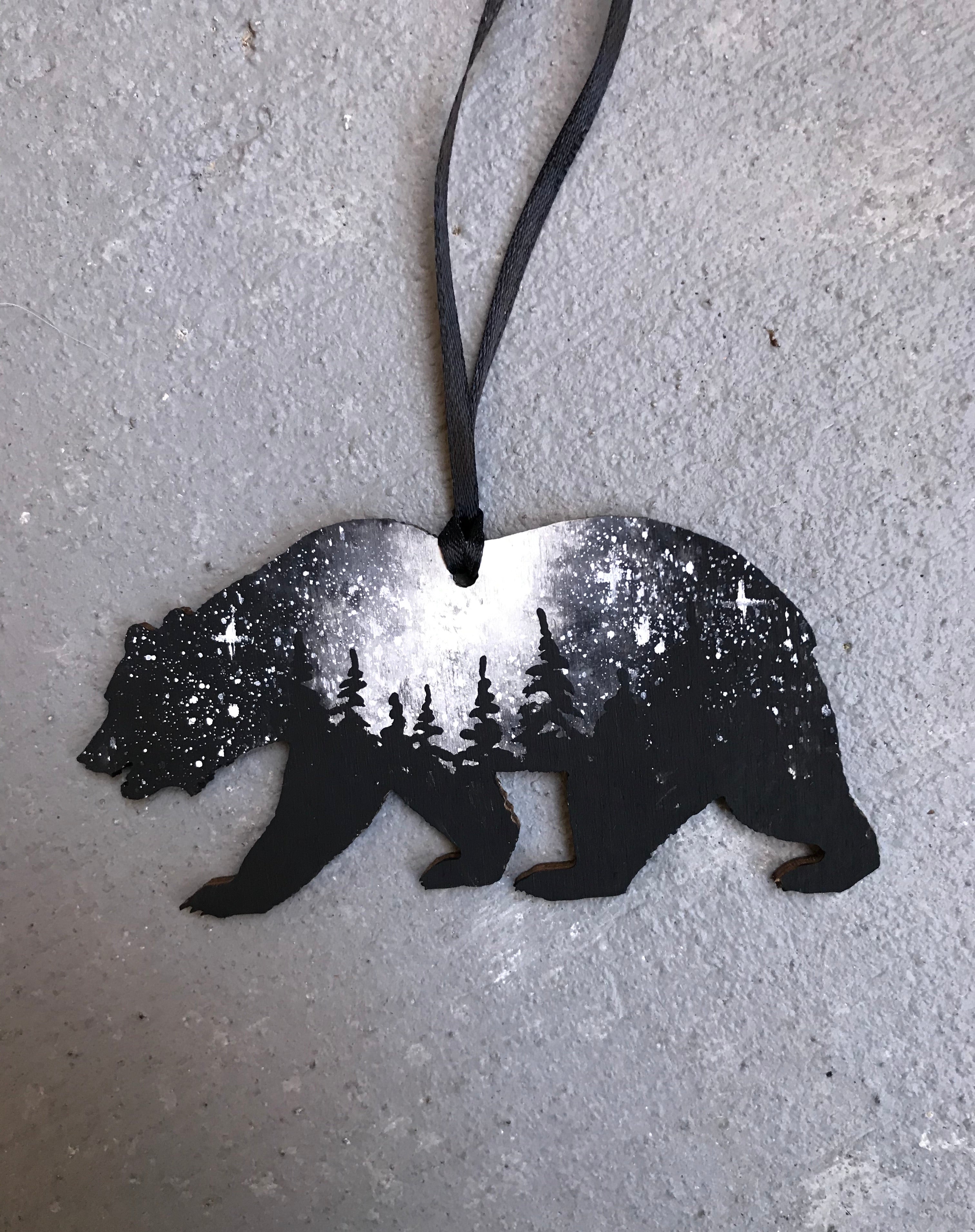 Bear black white ornament