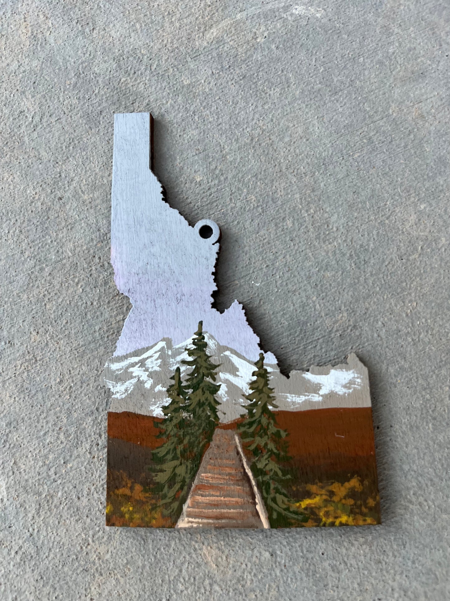 Idaho state forest trail wood ornament