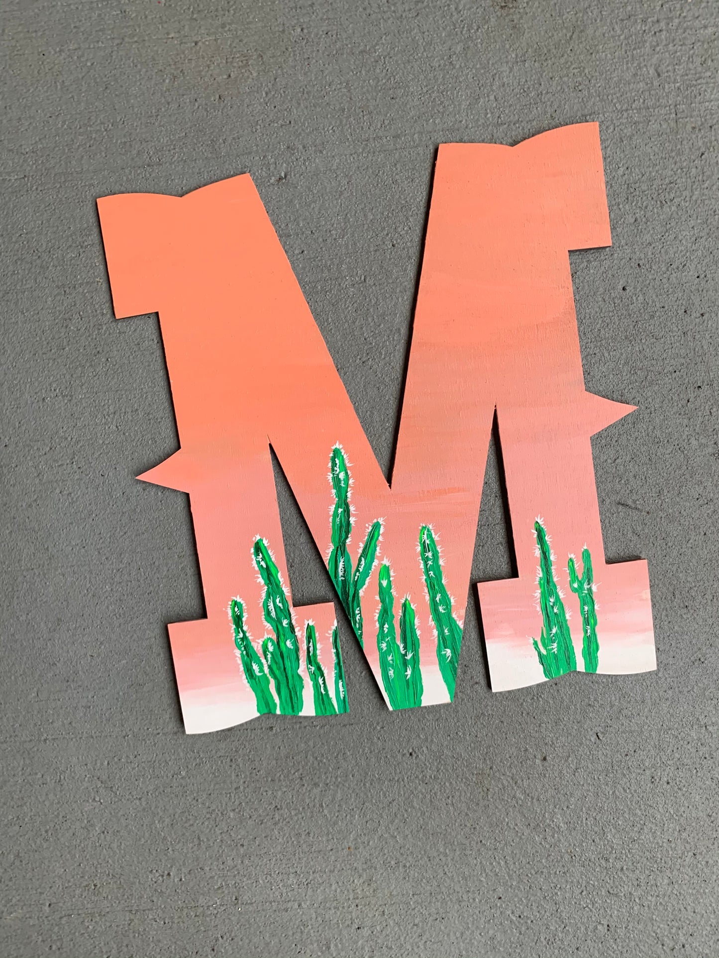 Painted initial letter wood cutout painting