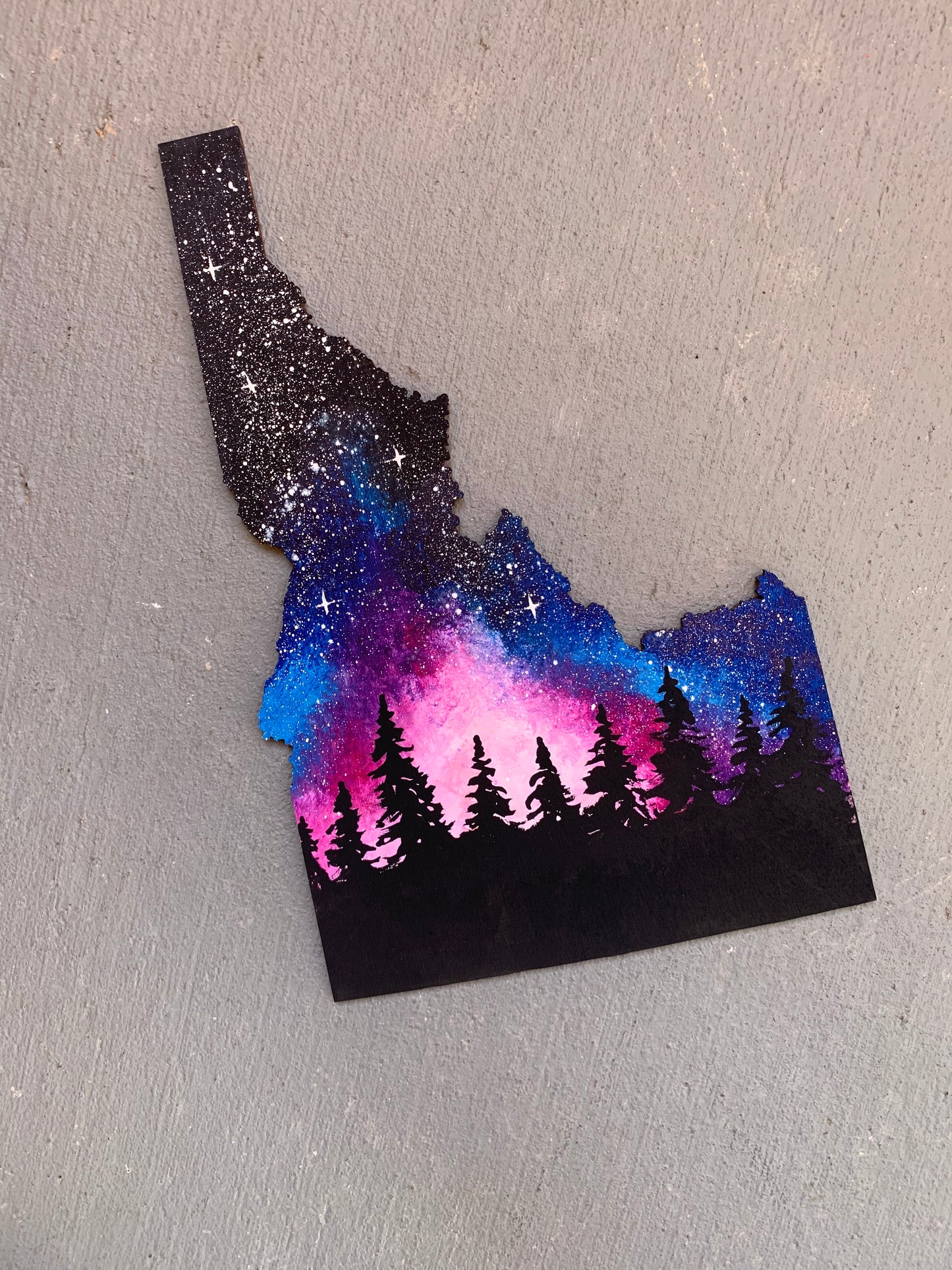 Idaho galaxy wood cutout painting