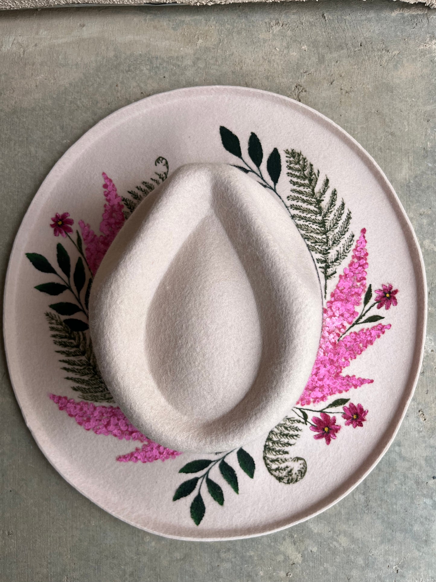 Botanical crown pink ivory suede wide brim rancher hat