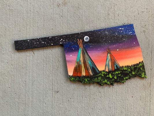 Oklahoma tipi wood cutout painting