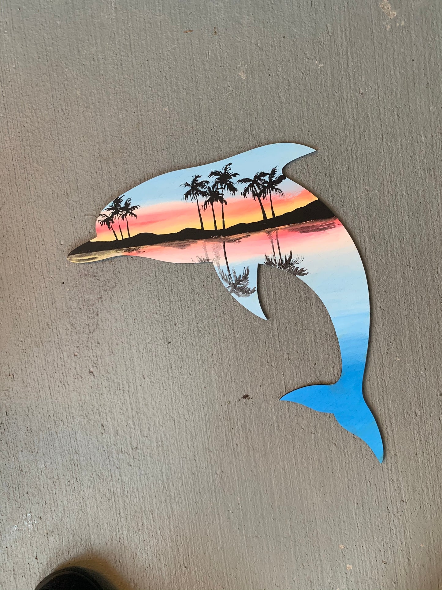 Dolphin tropical wood cutout painting