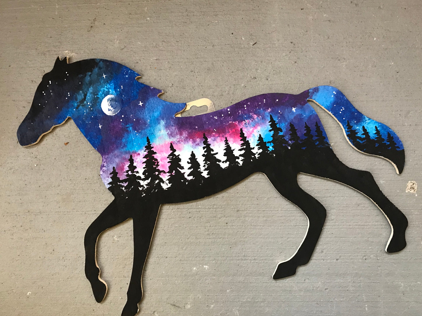 Horse galaxy wood cutout painting