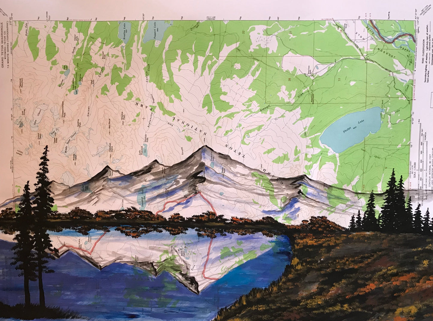 Grand Teton topographic map painting