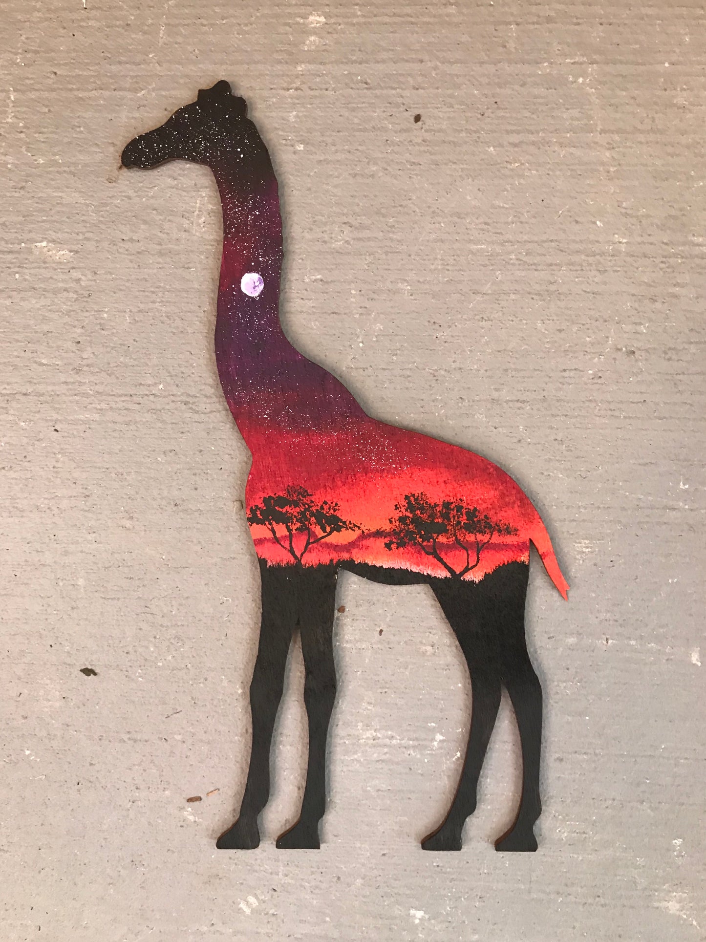 Giraffe wood cutout painting