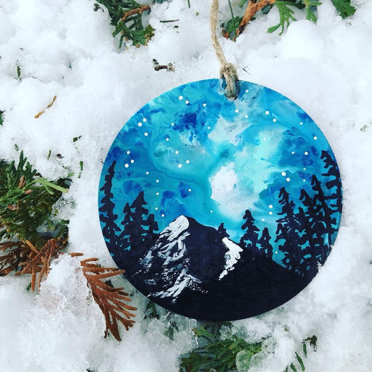 Blue mountain painted ornament