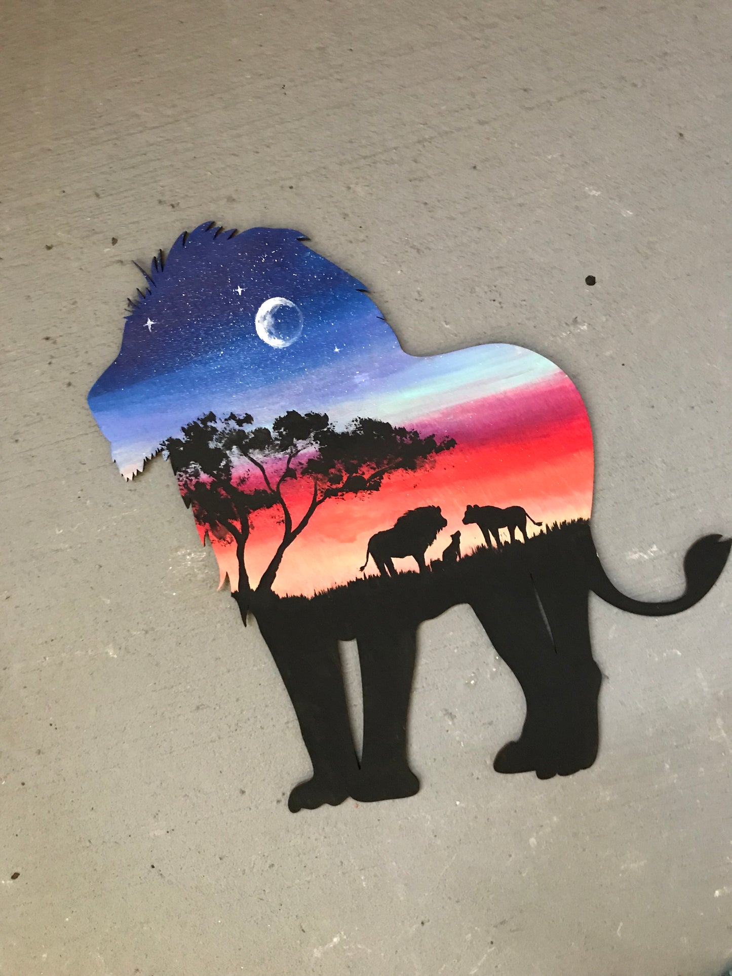 Lion African cat wood cutout painting