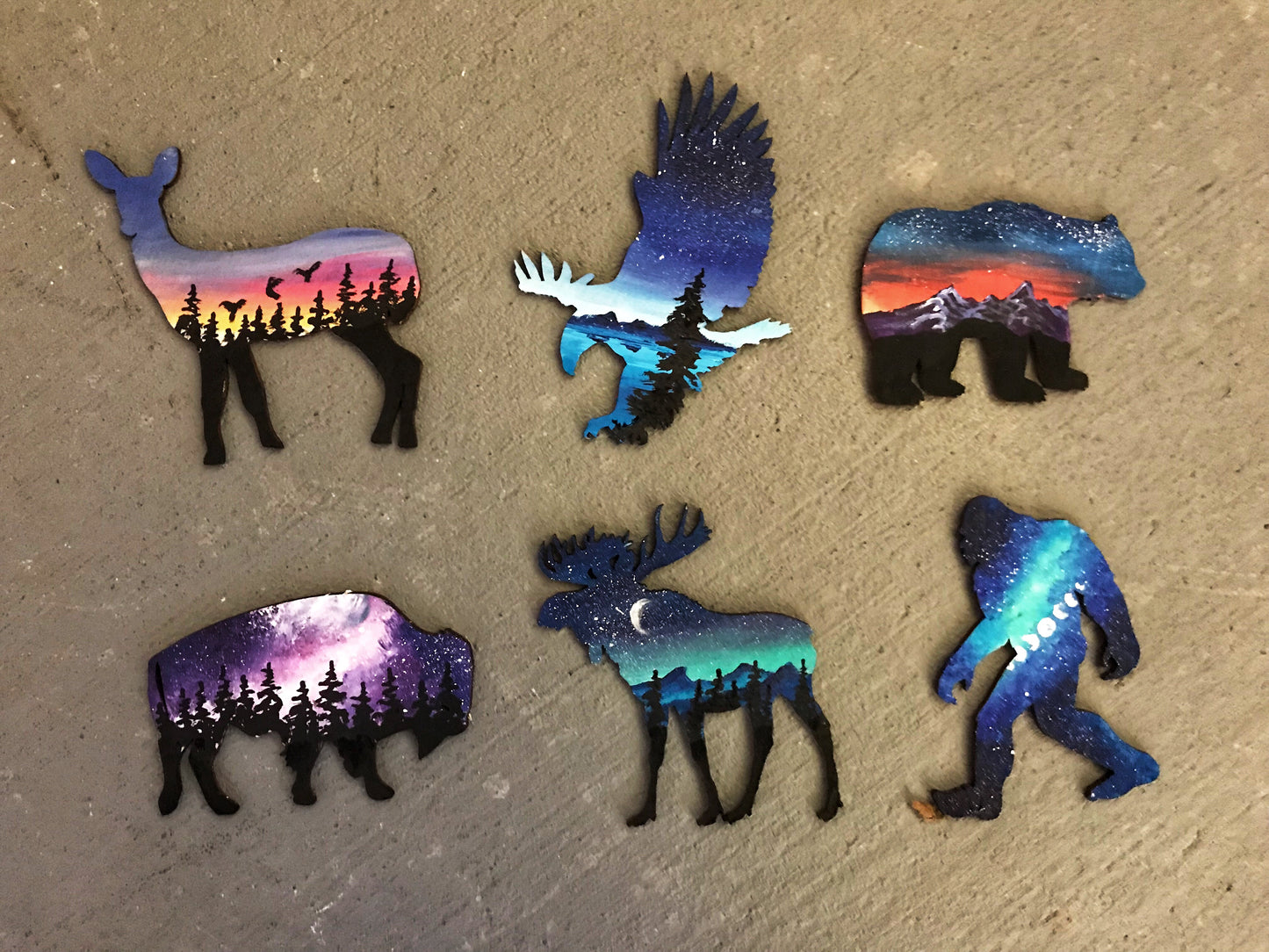 Set of woodland painted magnets