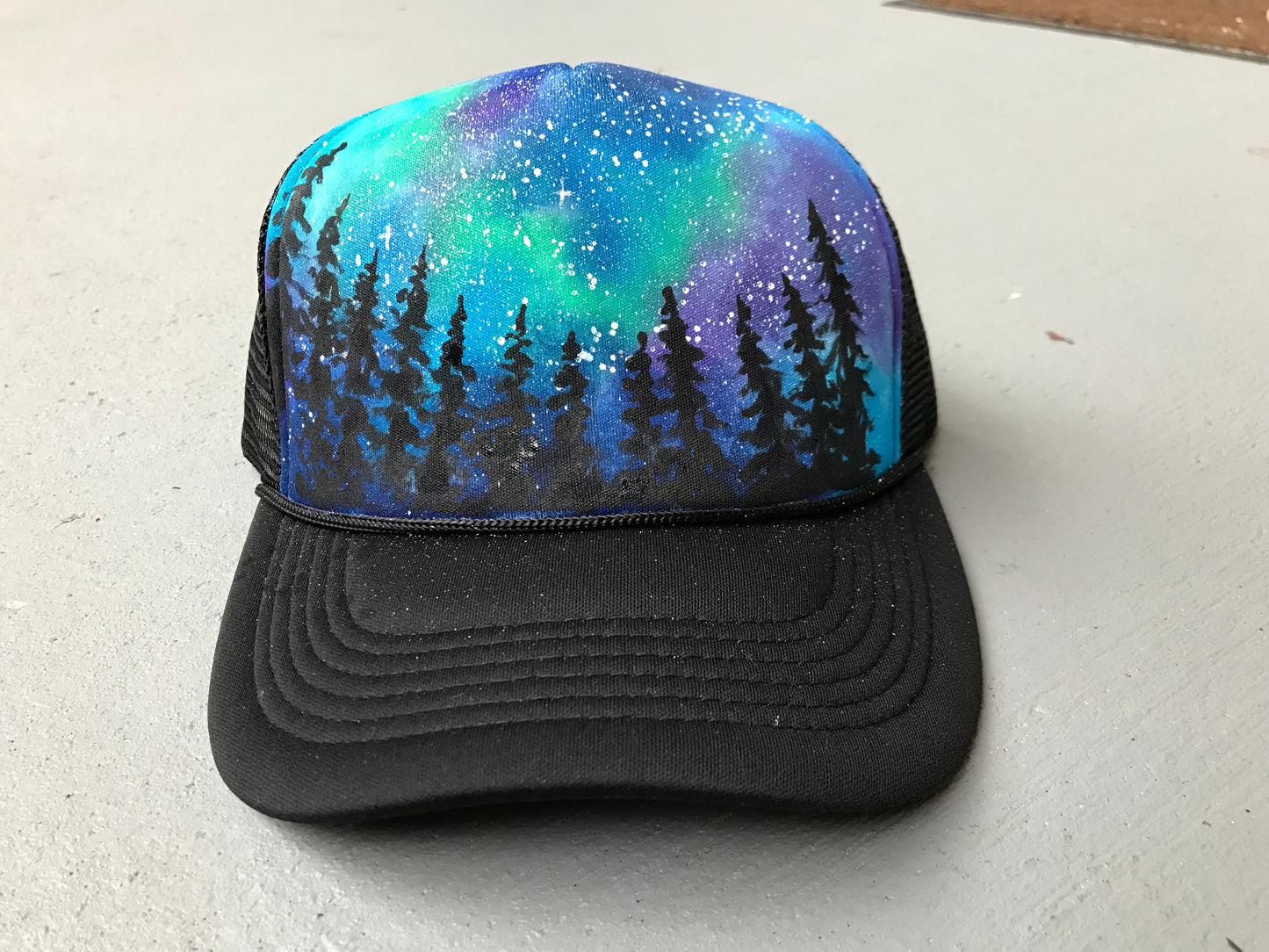 Galaxy tree trucker hat handpainted SnapBack