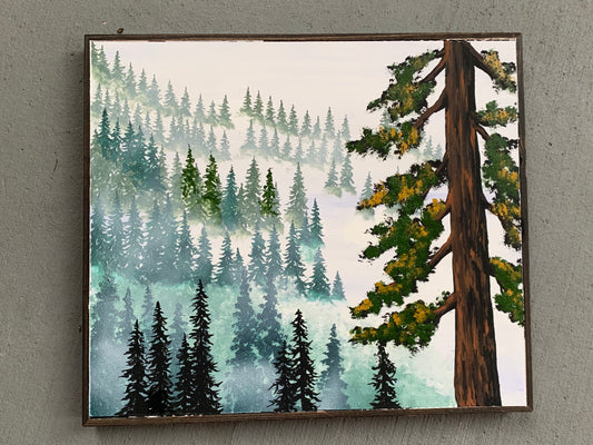Misty trees original painting with frame
