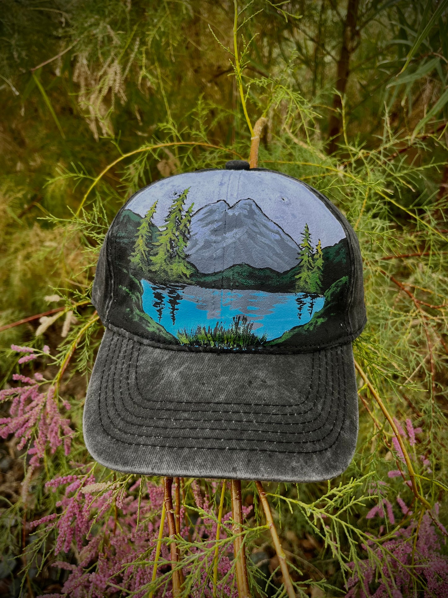 Mountain lake dad hat ball cap