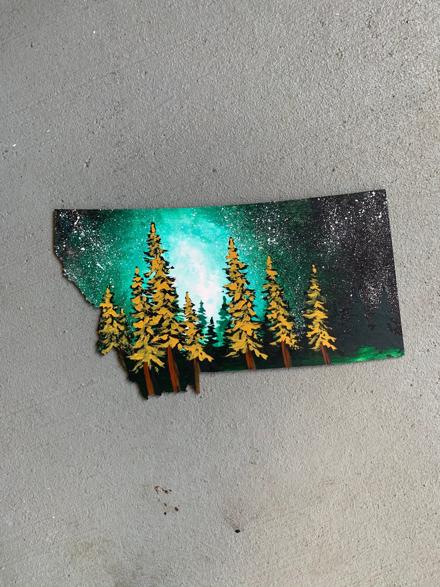 Montana green forest wood cutout wall hanging painting