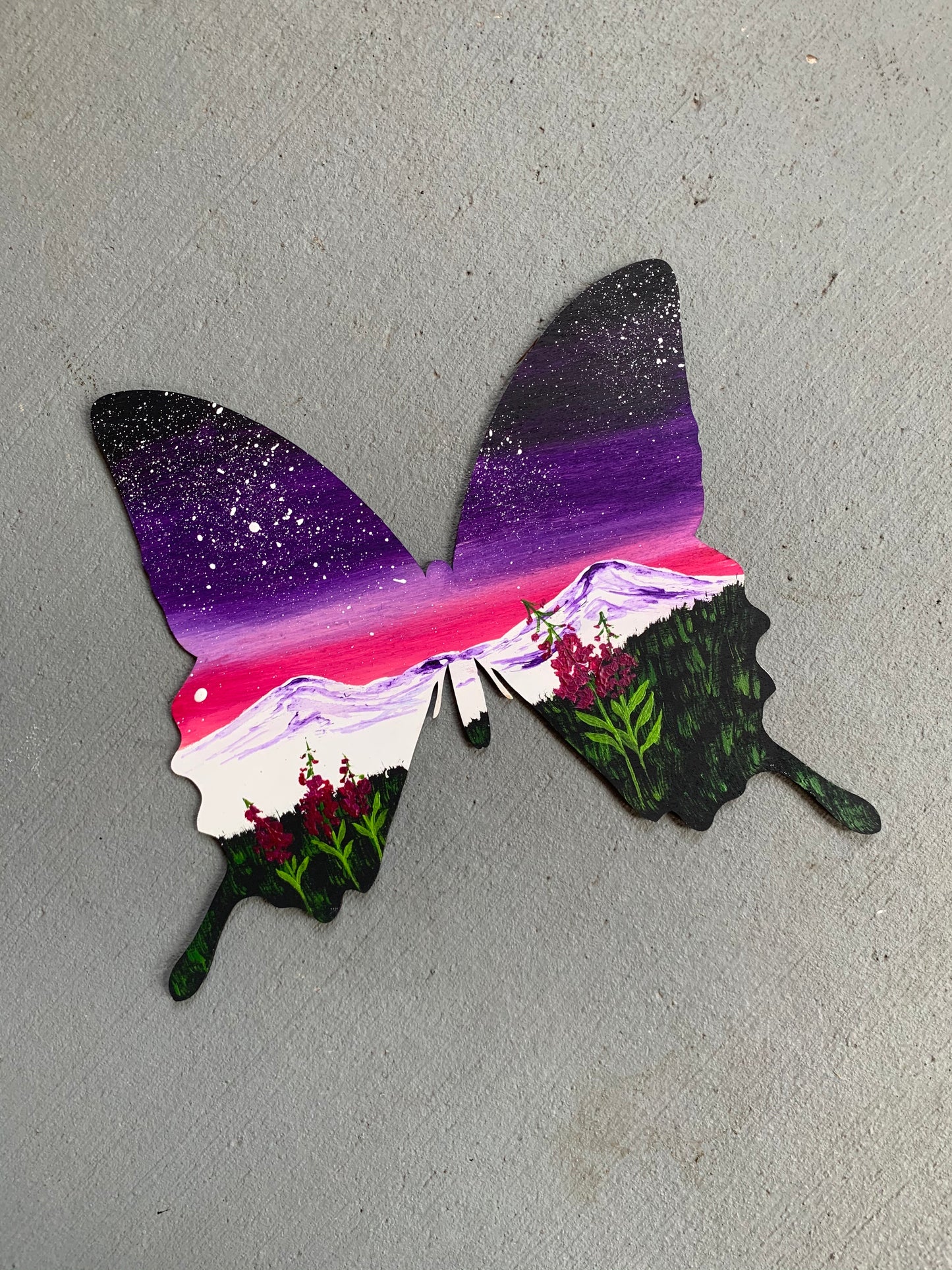 Butterfly fireweed wood cutout painting