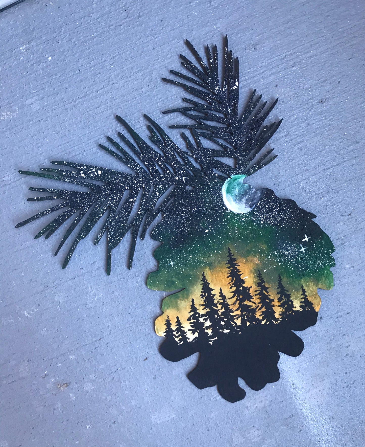 Pine cone wood cutout painting