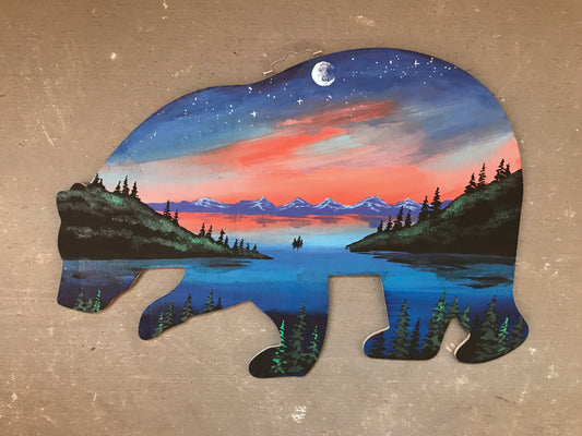 Bear sunset wood cutout painting