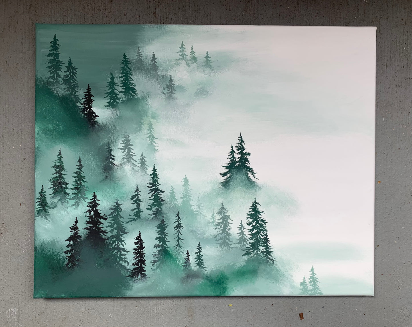 Foggy misty forest minimal landscape painting