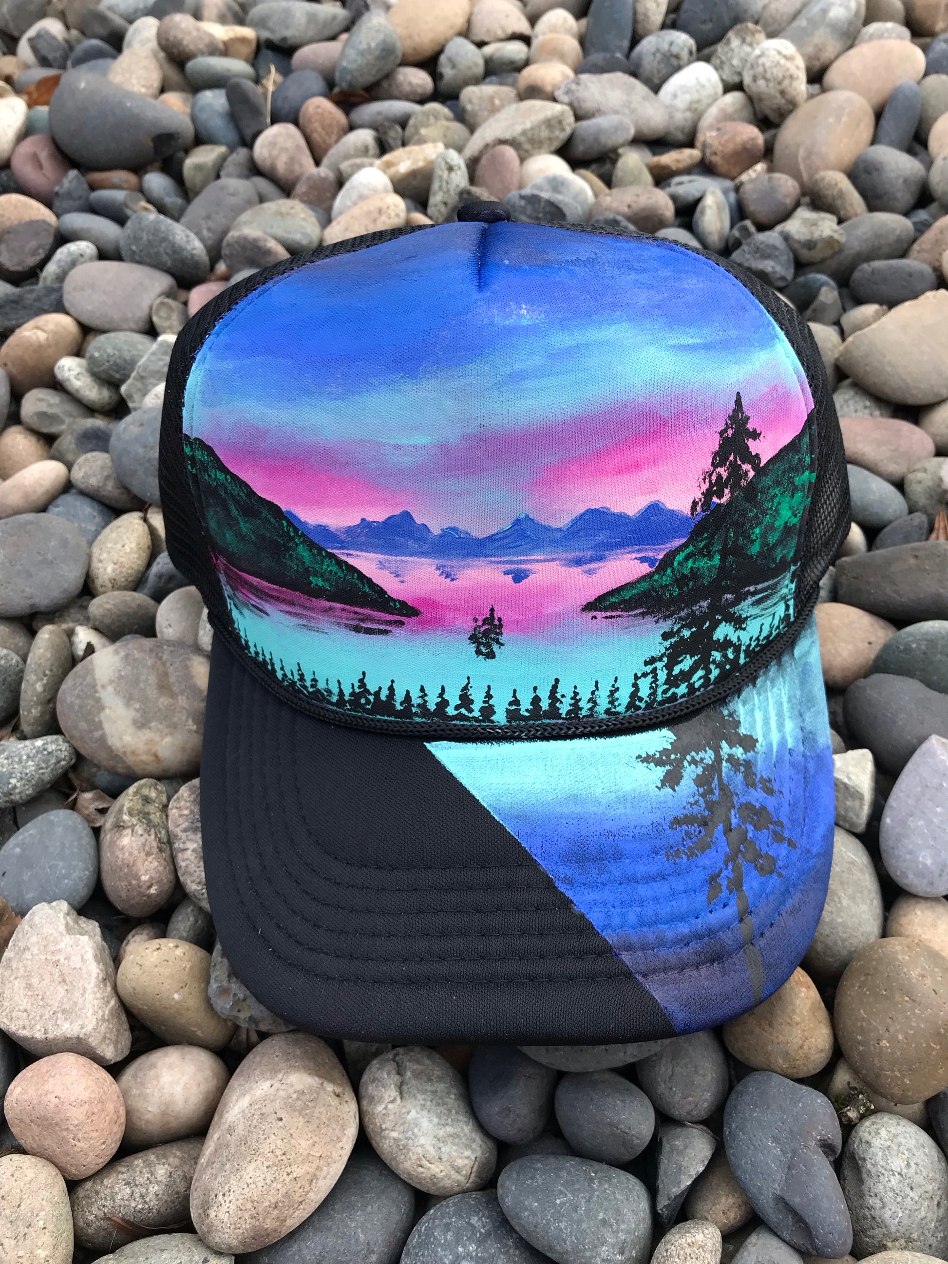 Lake Tahoe painted hat custom SnapBack – Bittersweet Canvas