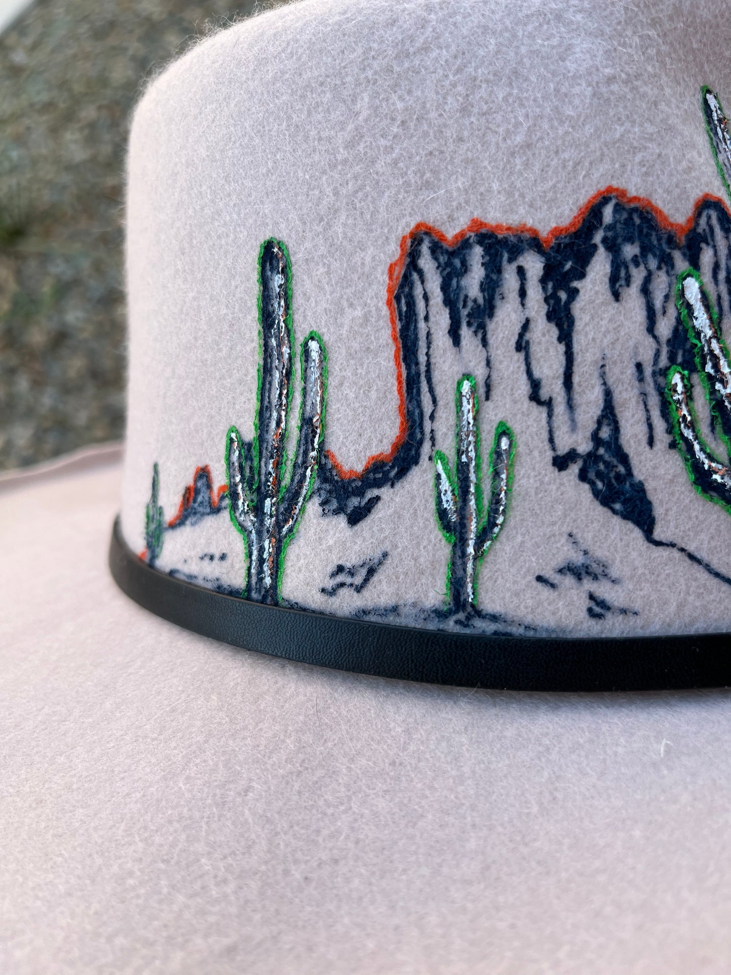 Superstition mountains Arizona desert ivory suede wide brim rancher hat